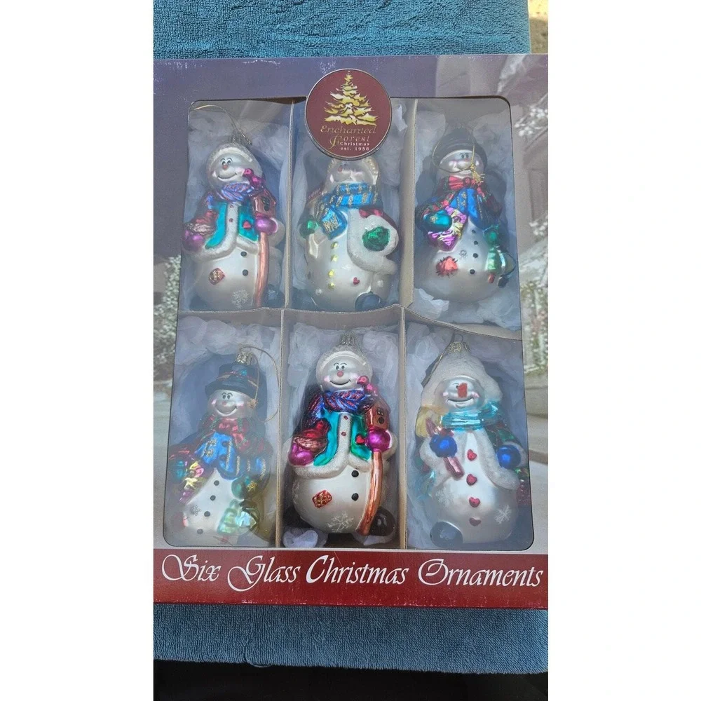 Enchanted Forrest Glass‎ Christmas Snowman ornaments set of 12